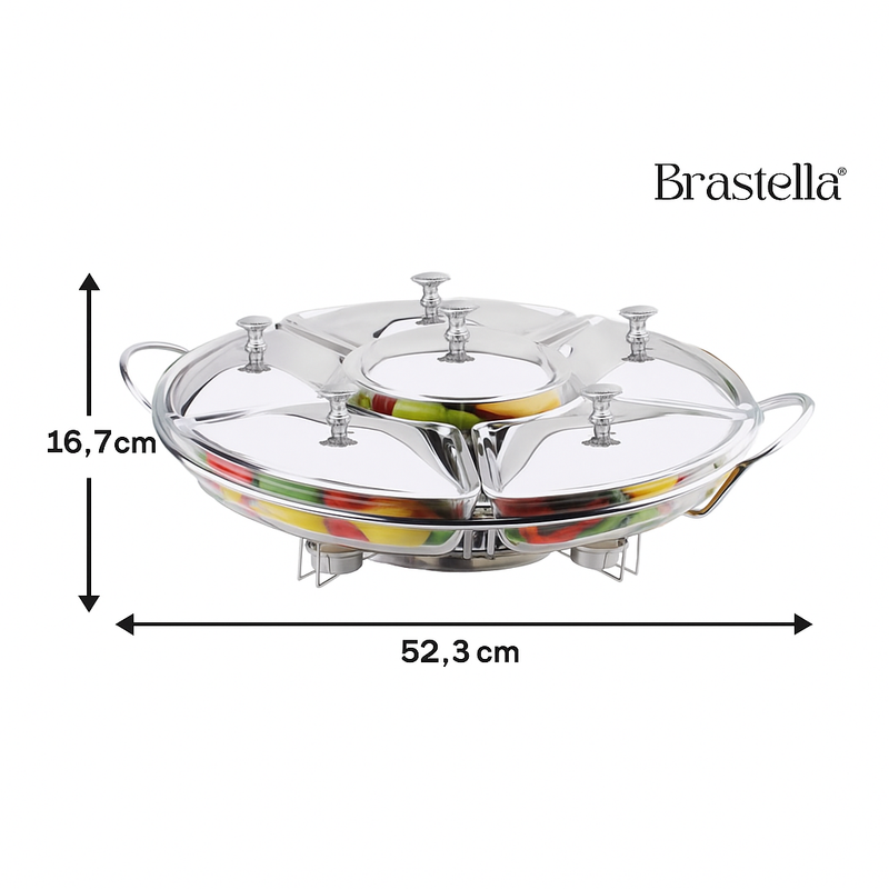 Rechaud Giratório Com 6 Compartimentos Aço Inox E Vidro